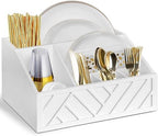 Ukonvi Paper Plate Dispenser, Paper Plate Holder for Kitchen Counter, Wood Rustic Silverware Utensil Caddy, Cutlery Flatware Organizer Box for Cups Spoons Forks Plates Napkins, Kitchen Accessories by Ukonvi