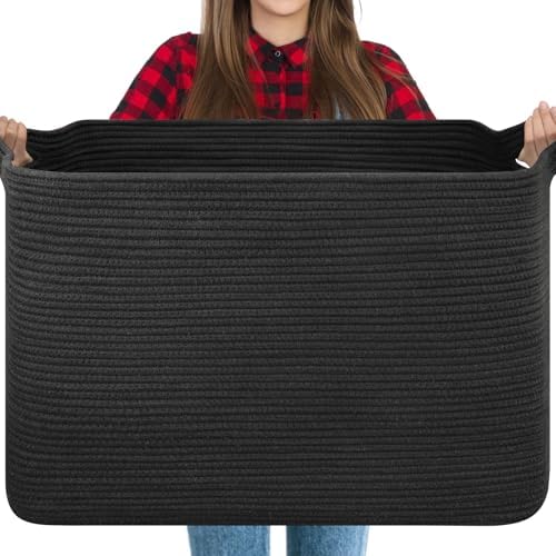 OIASKET 118L Extra Large Blanket Basket Living Room, 24.8"x17.7"x16.2" by OIASKET