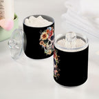 Fustylead 4 Pack Retro Floral Skull Watercolor Qtip Holder Dispensers for Cotton Swab, Ball, Round Pads, Floss, Plastic Apothecary Jar Set for Bathroom Canister Storage - Image 4