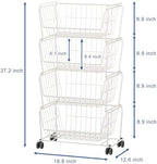 PUSDON 4-Tier Large Stackable Wire Storage Baskets with Wheels, Metal Rolling Utility Cart Organizer, Produce Basket for Kitchen Pantry, Floor Shelf, Classic White - Image 5