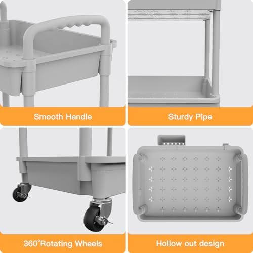 4 Tier Rolling Utility Cart with Handle,REBECAT Utility Cart Made of Multifunctional Storage Organizer Tool for Kitchen,Bathroom,Living Room,Office(Gray) - Image 3