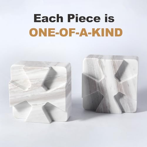 Decorative Square Marble Bookends for Heavy Books – Unique Book Ends for Shelves – Modern Aesthetic Book Holder/Stopper with Non-Slip Pads for Chic Home, Office, or Library Decor, Volakas - Image 2