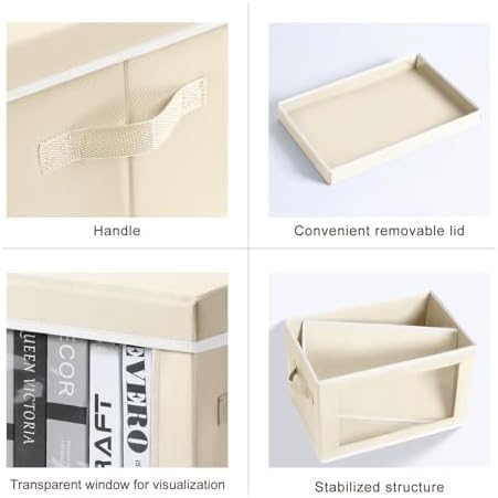 Homsorout Storage Boxes with Lids - 4 Pack Fabric Clear Window Storage Bins, Large Decorative Storage Bins with Handles, Linen Closet Organizer for Clothes, Towel, Blanket, Beige - Image 5
