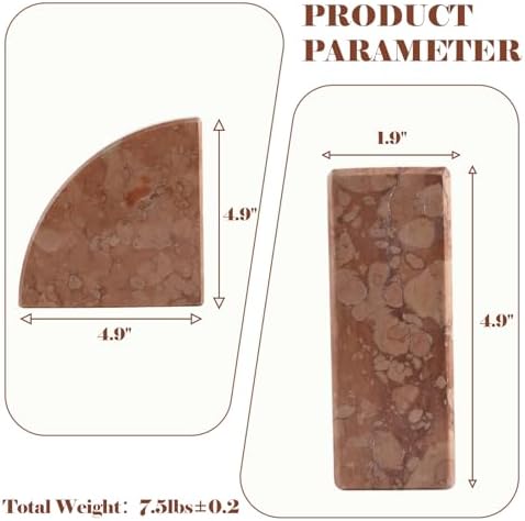 Karibiber Marble Bookend for Shelves, Non-Skid Bookends for Heavy Books, Heavy Duty Book Stopper for CDs, Luxury Book Shelf Holder, Quarter Circle Design Book Ends Decorative, Perlino Rosato, Set of 2 - Image 6
