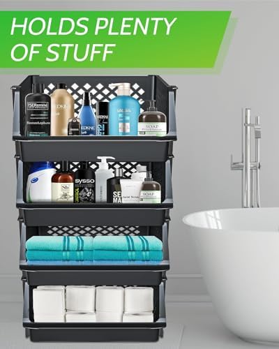 Large Stackable Storage Bins Open Front for Pantry Storage, 4 Pack - Black - Image 5