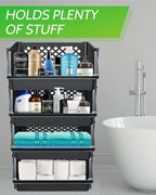 Large Stackable Storage Bins Open Front for Pantry Storage, 4 Pack - Black - Image 5