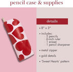 kate spade new york Pen and Pencil Case with Office Supplies, Zip Pouch Includes 2 Pencils, Sharpener, Eraser, and Ruler, Sweet Hearts - Image 6