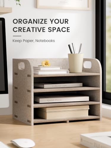 Fluxynara 4-Tier Felt File Organizer with Carry Handles, Linen Dune - Image 5