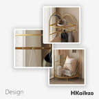 HKaikzo Corner Coat Rack, Gold Clothes Rack with 6 Metal Movable Hooks and Storage Basket Hall Tree Design Clothing Rack for Bedroom Entryway Hallway - Image 6