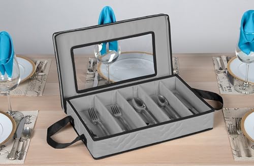Flatware Storage Case 5 Compartments Silverware Container Box, Gray - Image 2