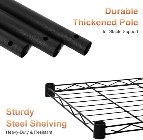 Whitmor 4 Tier Storage Shelves, Heavy Duty Metal Shelving, 400 lbs Capacity per Shelf, 1600 lbs Total, Easy Assembly for Kitchen, Garage, Plant, 18" L x 12" W x 38" H, Black - Image 5