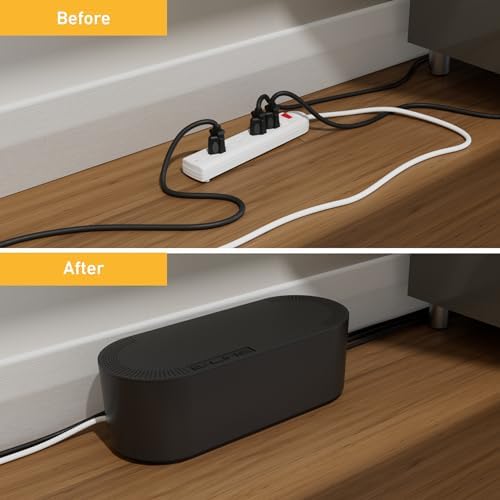 D-Line Cable Management Box, Power Strip Holder, Floor Outlet Hiders, Desk Cord Organizer, Cover TV Wires, Wire Storage, Extension Hider, Office Concealer for Cords, Baby Proof Cables - Large, Black - Image 6