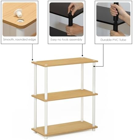 Furinno TURN-N-TUBE Storage Shelves, 3-Tier Book Shelf, Corner Shelf, Toolless Open Shelves, for Organization and Storage, Living Room, Garage, Home Office, Beech - Image 5