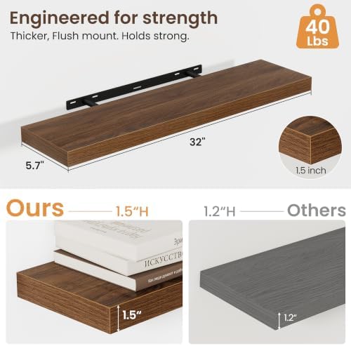 32 Inch Floating Shelves for Wall 2 Pack, Wood Wall Bathroom Shelves - Image 3