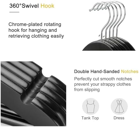 TOPIA HANGER Wooden Coat Hangers 30 Pack, Black Wood Suit Hangers, 360° Swivel Hook and Non-Slip Shoulder Notches for Camisole, Jacket, Pant, Shirt, Smooth Finished Clothes Hangers -CT54B30 - Image 3
