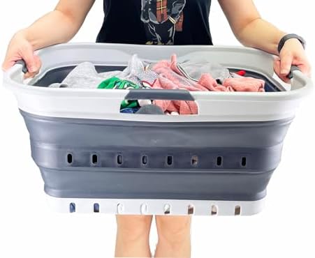 SAMMART 42L (11 gallon) Collapsible Plastic Laundry Basket - Foldable Pop Up Storage Container/Organizer - Portable Basket - Space Saving Hamper/Basket (Grey/Charcoal Black (Set of 2)) - Image 7