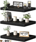QEEIG 10" Deep Floating Projector Shelves Under TV Shelf (Black, Set of 3) by QEEIG