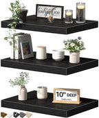 QEEIG 10" Deep Floating Projector Shelves Under TV Shelf (Black, Set of 3) by QEEIG