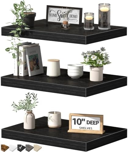 QEEIG 10" Deep Floating Projector Shelves Under TV Shelf (Black, Set of 3) by QEEIG
