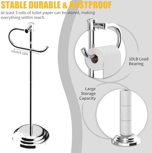 BESy Toilet Paper Holder Floor Stand, Bathroom Freestanding Chrome - Image 4