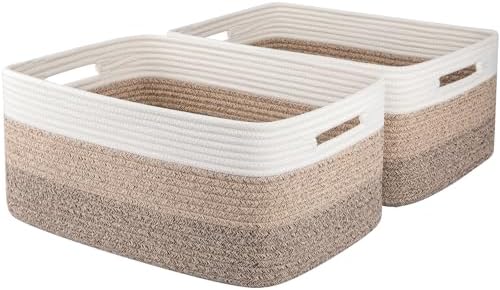 OIASKET Large Storage Basket for Organizing, Woven Rope Basket for Shelves, Closet Organizer Bins for Clothes, Blanket, Toys, Baby Nursery Storage, 17.7" x 13" x 7.87", 2 Packs Gradient Yellow by OIASKET