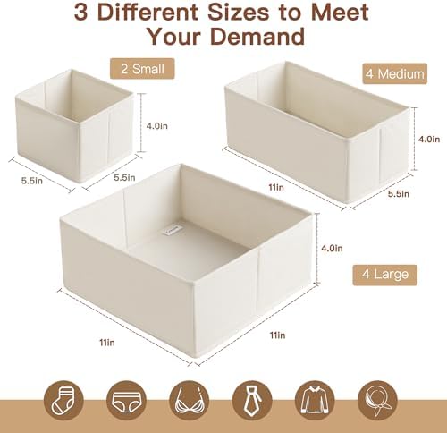 Criusia Drawer Organizer Clothes, 10 Pack Dresser Organizer for Baby Clothes, Underwear, Sock- Foldable Closet Organization and Storage Dividers Bins for Nursery, Bedroom (Oatmeal) - Image 2