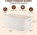OIAHOMY Storage Basket for Shelves, Closet Cube Storage Bins Baskets for Clothes Blanket Towels, Baby Nursery, Toy Baskets Box, Woven Rope Basket, 17.72 * 12.99 * 7.87 IN, 2 Packs White - Image 2