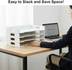 Yinkin Wooden Stackable Paper Trays 4-Tier Wooden Paper Organizer for Desk Letter Documents Woodens Desktop File Organizers for Desktop File Holder and Office Supplies Rack for Home Office Use(White) - Image 6