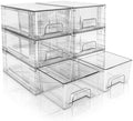 Small Stackable Clear Acrylic Storage Drawers(6 Pack) with Handles,Plastic Organizer Bins for Fridge Bathroom Kitchen Cabinet Pantry Coffee bar Undersink Office Closet Storage Bins by XWYWX