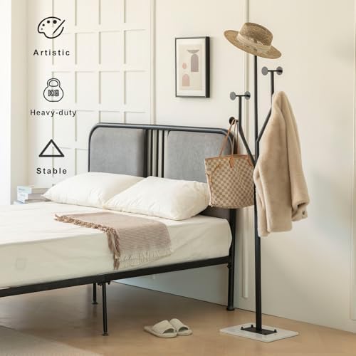 JIAYUEJU Freestanding Coat Rack Marble Base Coat tree Heavy Duty(Black) | Tree-shaped Easy Assembly Space Saver Metal Frame 8 Hooks for Entryway Bedroom Living Room Office Corner - Image 2