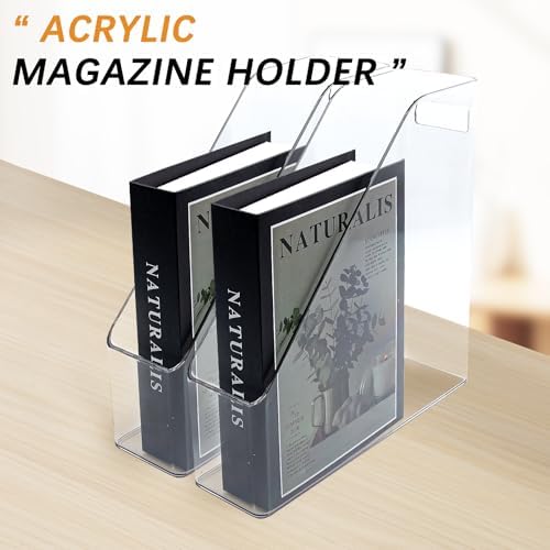 Magazine Holder, 2 Pack Acrylic Magazine File Holder,A4 Vertical File Organizer with Handle for Desk,Clear Document Rack File Folder Storage Bin - Image 6