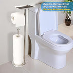 Exilon Toilet Paper Holder Stand for Bathroom Floor Freestanding Toilet Roll Dispenser Storages 4 Reserve Rolls, with Top Storage Shelf for Cell Phone (Brushed Nickel) - Image 3