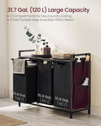 VASAGLE Laundry Hamper with Shelf, 3 Pull-Out Bags, 3 x 10.6 Gallons (40 L) - Image 3