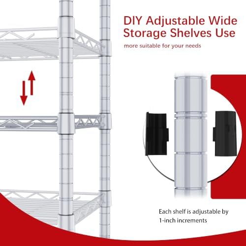 REGILLER 6 Wire Shelving Steel Storage Rack Adjustable Unit Shelves for Laundry Bathroom Kitchen Pantry Closet(Silver,11.7" D x 21.4" W x 64.5" H,With Wheels) - Image 4
