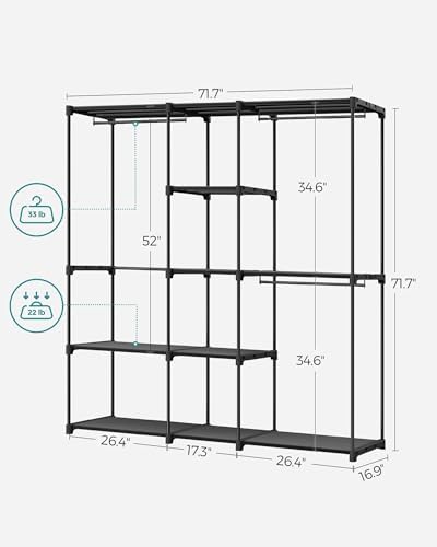 SONGMICS Portable Closet, Storage Organizer, 71.7 x 16.9 x 71.7 Inches - Image 6