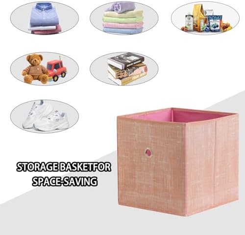 Foldable Storage Cubes Bins ,11 Inch Cloth Storage Cube Fabric Storage Box Cubes Organizer Baskets with Handles for Home Organizer Set of 6 (Cowboy Pink) - Image 3