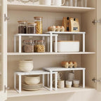 Counter Shelf Set of 4, Kitchen Cabinet Organizer Shelves, Marble White - Image 2