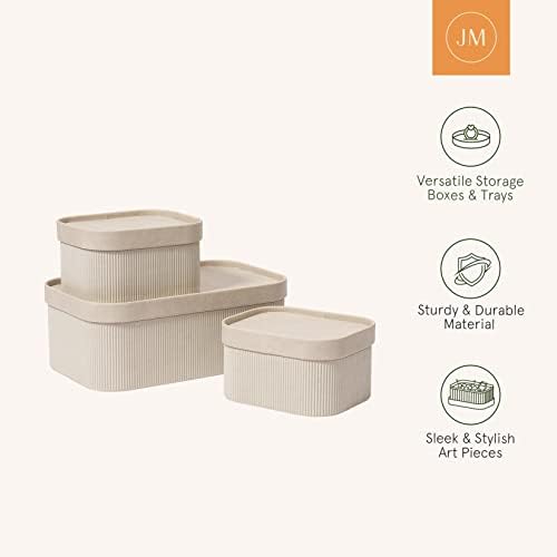 LA JOLIE MUSE Decorative Storage Boxes with Lids Faux Leather, Grey 3 Pack - Image 5