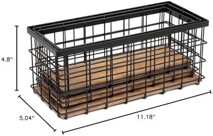 TIEYIPIN Farmhouse Decor Metal Wire Storage Baskets, Wood Base Containers Organizing Basket Caddy Bin for Kitchen Cabinets, Bathroom, Pantry, Garage, Laundry Room, Closets - Small - Black (Set of 3) - Image 6
