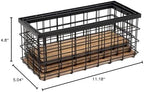 TIEYIPIN Farmhouse Decor Metal Wire Storage Baskets, Wood Base Containers Organizing Basket Caddy Bin for Kitchen Cabinets, Bathroom, Pantry, Garage, Laundry Room, Closets - Small - Black (Set of 3) - Image 6