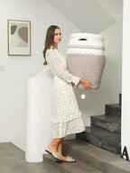 26"x20" Extra Large Tall Woven Laundry Basket with Lid, Cotton Rope Blanket Storage Basket, Freestanding Decorative Bin for Bedroom Living Room, Cream & Camel Marl - Image 2