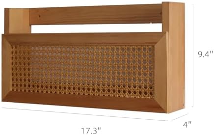 Wall Magazine Rack with PE Rattan Grid,Size 17.3" x 4" x 9.4",File Holder For Entryway,Living Room,Waiting Room,Kids’ room,Office(Retro Brown) - Image 6