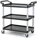 Commercial 3-Shelf Rolling Service Utility Cart | Capacity 390 lbs. | 37" x 34" x 16" | Black by FaragJanitorial