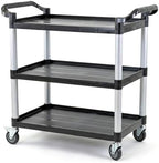 Commercial 3-Shelf Rolling Service Utility Cart | Capacity 390 lbs. | 37" x 34" x 16" | Black by FaragJanitorial