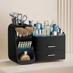 HBlife Cologne Organizer for Men Makeup Organizer with Brush Holder for Vanity, Large Plastic Bathroom Countertop Organizer Skin Care Storage, Fathers Day Gift for Dad Husband, All Black - Image 2