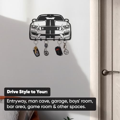 MOOH Key Holder for Wall - Metal Automotive Key Holder With 6 Hooks - Unique Car Gift for Men, Women, Car Lovers & Enthusiasts - Cool Man Cave Decor (Ford Mustang 2021, Black) - Image 4