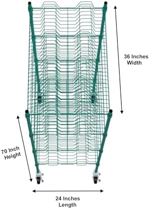 PRO&Family 24" x 36" Mobile Green Epoxy 4-Tier Commercial Drying Rack with Casters – Heavy Duty Wire Shelving for Dish Drying, Kitchen Storage & Food Service Use (1 1/4" Slots) - Image 3