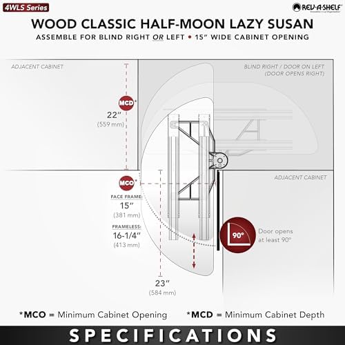 Rev-A-Shelf 35" Dual Shelf Half Moon Lazy Susan Organizer for Diagonal Blind Corner Kitchen Cabinets, Pullout Turntable Trays, Wood, 4WLS882-35-570 - Image 4