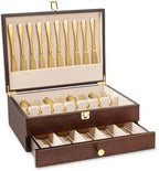 Silverware Storage Box, 2-Layer Flatware Storage Case with Drawer, Wooden Silverware Chest with Linen Liner, Rustic Silverware Case for Storing Fine Flatware and Utensils (Walnut) by Yoimori