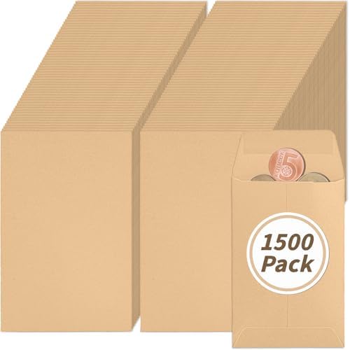 1500 Pack Small Coin Envelopes 2.25x 3.5in Brown Kraft Small Cash Envelopes Mini Key Envelopes with Gummed Flap for Home and Office Use by UZLUbuywithconfidence